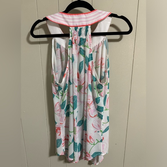 Gretchen Scott size XL pink white green high neck floral cami luxury stripe - Picture 5 of 6